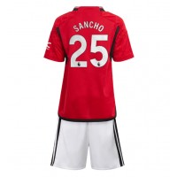 Camisa de Futebol Manchester United Jadon Sancho #25 Equipamento Principal Infantil 2023-24 Manga Curta (+ Calças curtas)